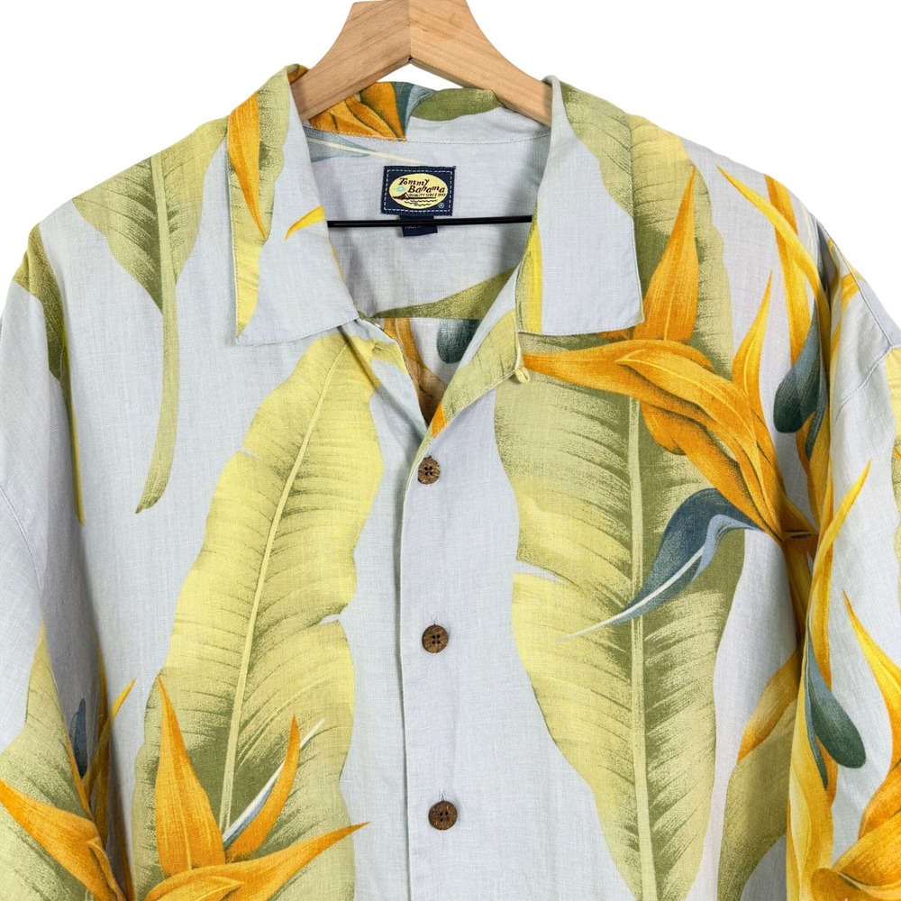 Tommy Bahama Mens XXL 100% Linen Bird of Paradise Tropical Camp Shirt Blue - Picture 2 of 12